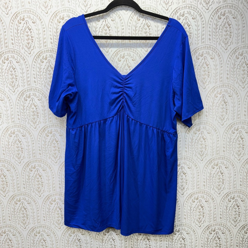 Torrid Babydoll Tunic Womens 3 Blue Cinched Bust V-Neck Short Sleeve Empire Top